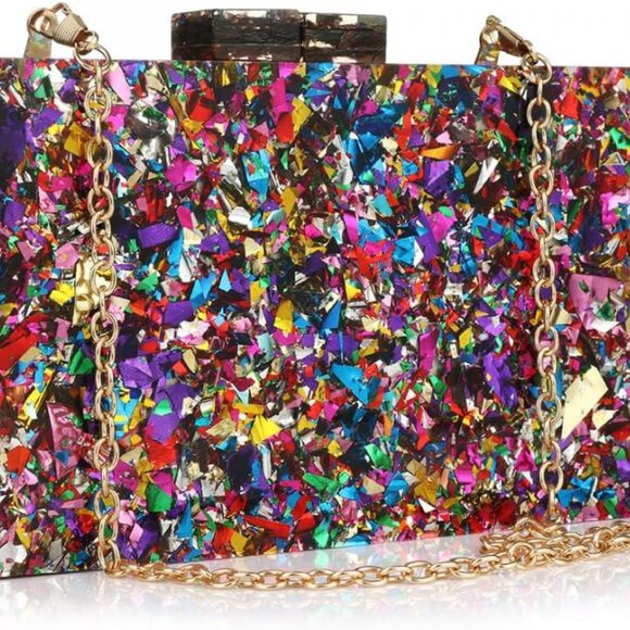 Women Sequin Acrylic Clutch Bag Crossbody Evening Party Purse - Picture 2 of 5